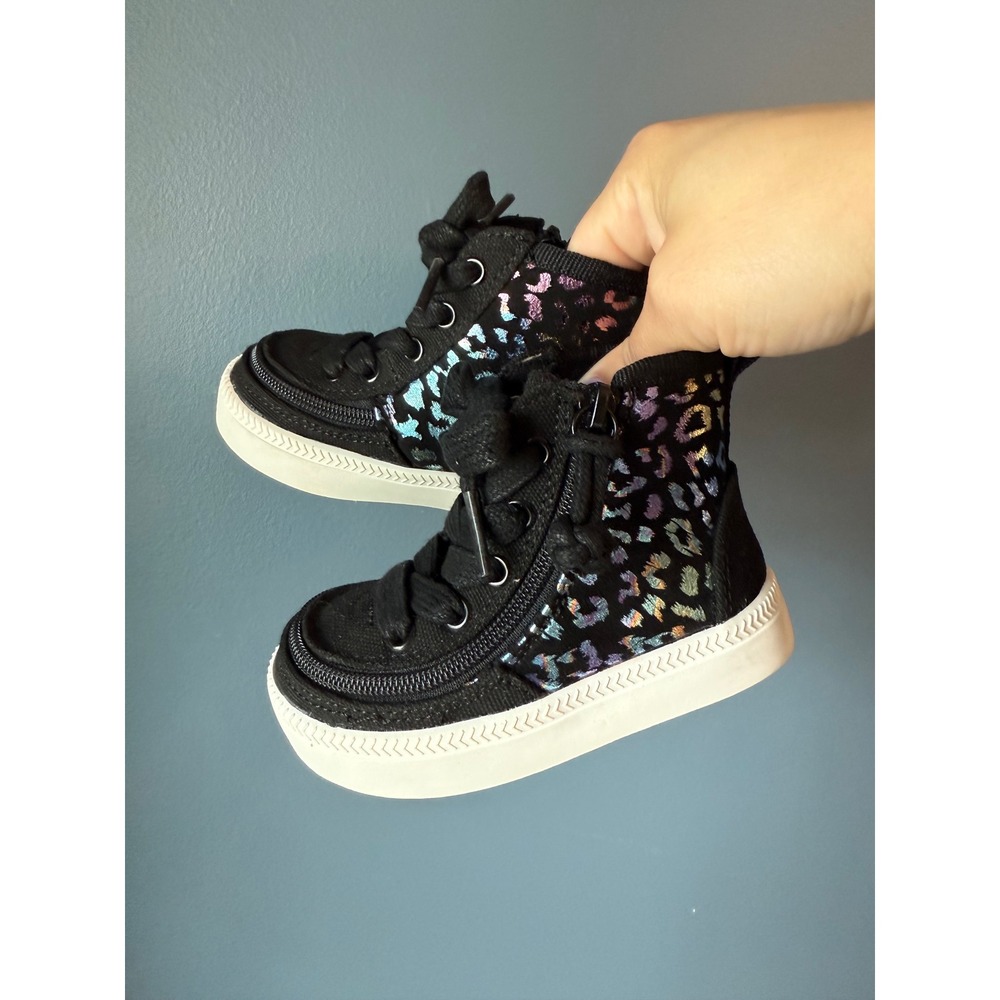 Billy Footwear Toddler Girls Black Iridescent Leopard High Top Sneakers Size 5